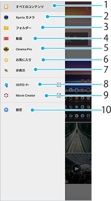 アルバムホーム画面の各部の名前。上から順に1から11。