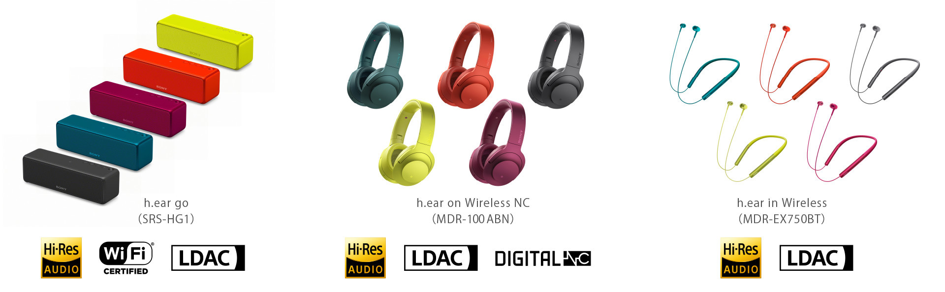 h.ear go（SRS-HG1）・h.ear on Wireless NC（MDR-100ABN）・h.ear in Wireless（MDR-EX750BT）