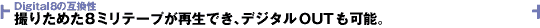 撮りためた8ミリテープが再生でき、デジタルOUTも可能。